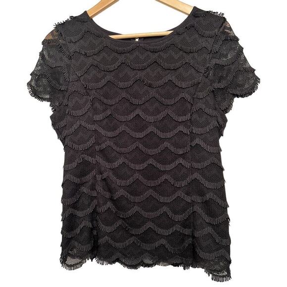 CHAUS New York Women’s Sz 8 Blouse Lined Mesh With Scalloped Fringe Party Career - Picture 1 of 6